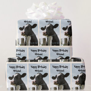 Papel De Regalo Vaca Personaliza el Saludo y el Nombre Cumpleaños