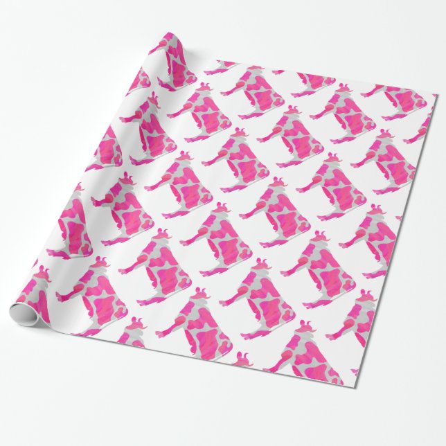 Papel De Regalo Vaca Silueta Rosa Fucsia y Blanco (Desenrollado)