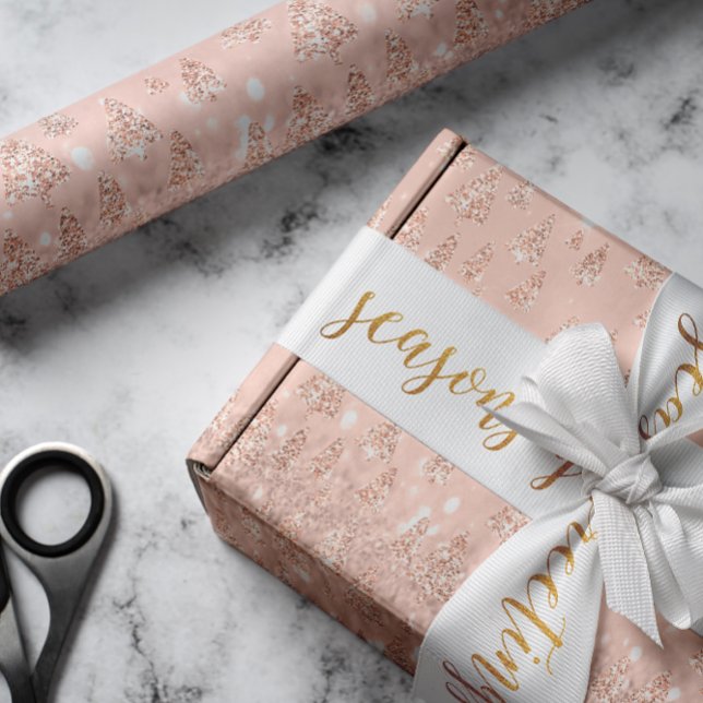 Papel De Regalo Vacaciones de Árbol de Navidad de Purpurina Rosa D (Pink Rose Gold Glitter Christmas Tree Holidays Wrapping Paper)
