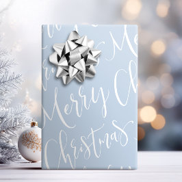 Papel De Regalo Vacaciones de caligrafía navideña de invierno Blue