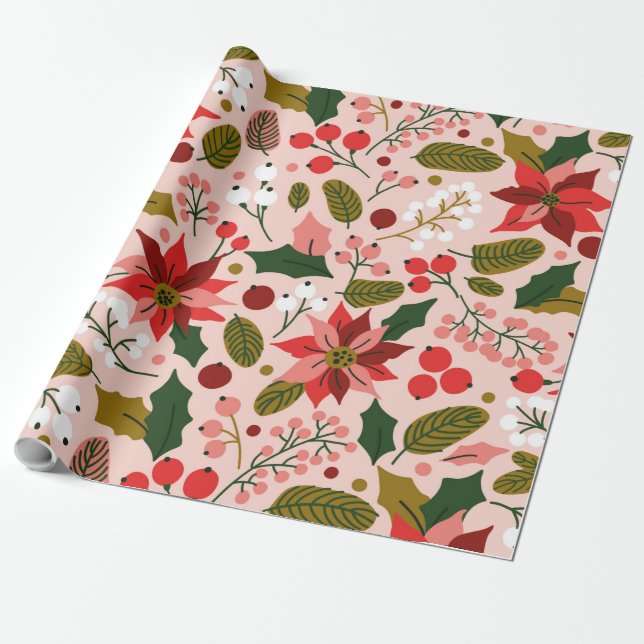 Papel De Regalo Vacaciones de invierno de Poinsettia (Desenrollado)
