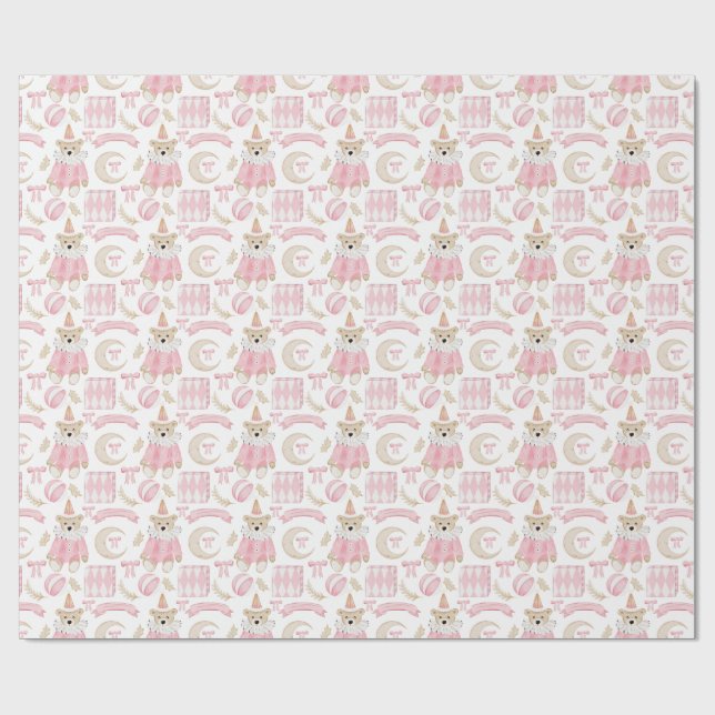 Papel De Regalo Vacaciones de invierno Patrón de osos rosados (Superficie plana)
