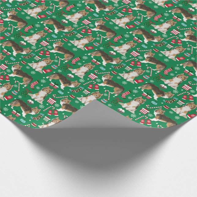 Papel De Regalo Vacaciones de los Navidades Sheltie Dog (Esquina)