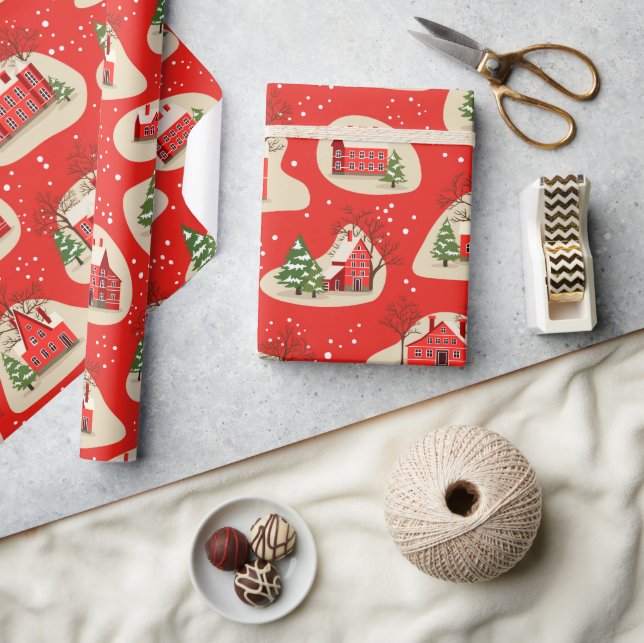 Papel De Regalo Vacaciones de navidades Casas de Nieve de Invierno (Artesanía)