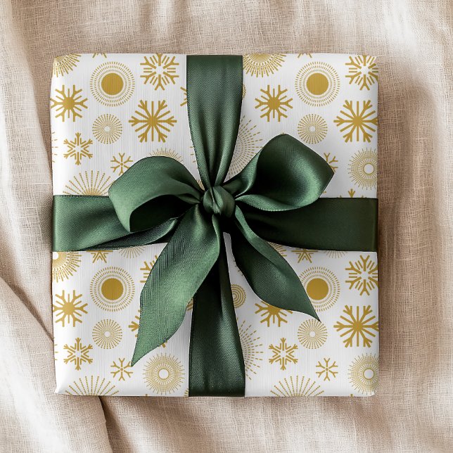 Papel De Regalo Vacaciones de Navidades de copas de nieve de oro b (Subido por el creador)