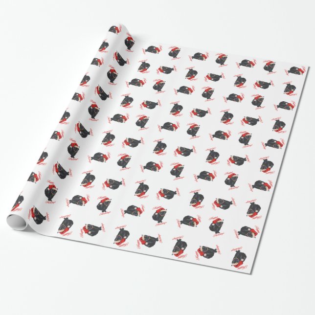 Papel De Regalo Vacaciones de Navidades de gato negro (Desenrollado)