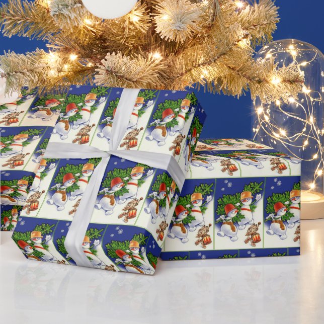 Papel De Regalo Vacaciones de nieve navideñas vintage (Vacaciones)