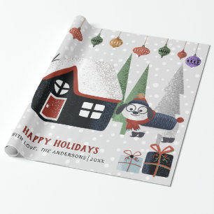 Papel De Regalo Vacaciones de perros de invierno, árboles y Navida