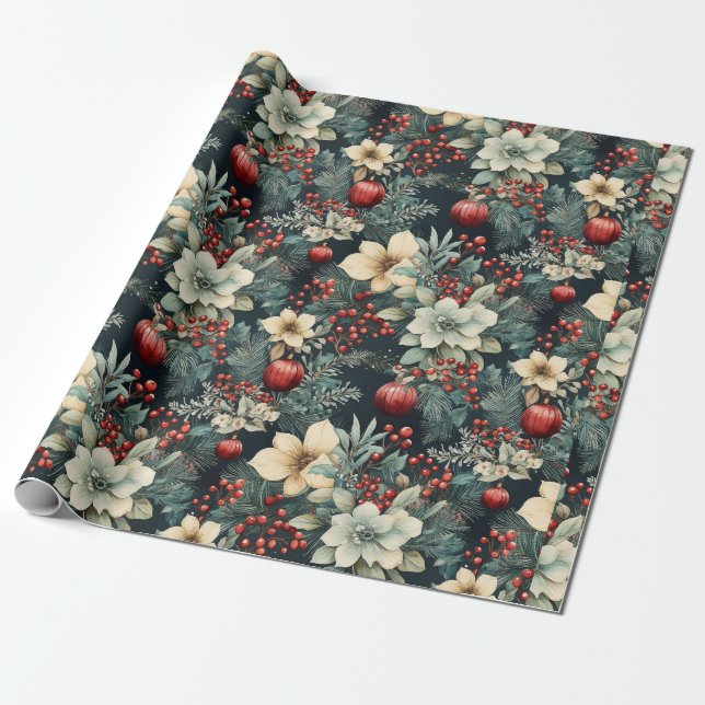 Papel De Regalo Vacaciones de Poinsettia blanca (Desenrollado)