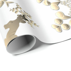 Papel De Regalo Vacaciones de reno bronce en blanco