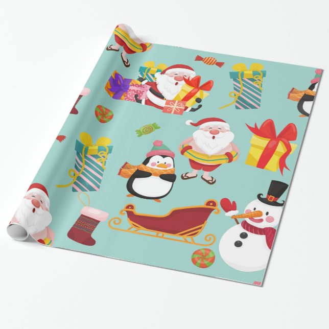 Papel De Regalo vacaciones de verano navidades de santa sleigh (Desenrollado)