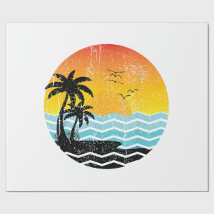 Papel De Regalo Vacaciones de Verano Palmeras Atardecer Retro Trop
