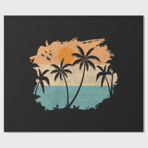 Papel De Regalo Vacaciones de Verano Retro Atardecer Playa Palmera