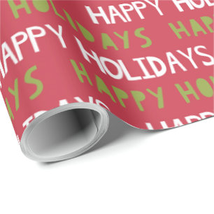 Papel De Regalo Vacaciones felices rojas, blancas y verdes