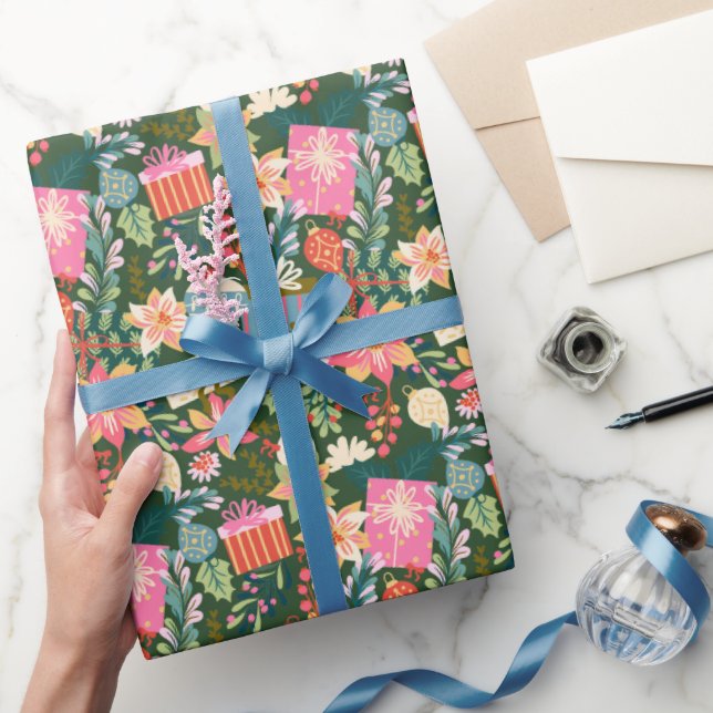 Papel De Regalo vacaciones modernas de moda en navidades verdes (Regalar)