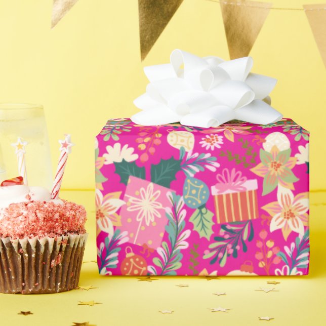 Papel De Regalo vacaciones modernas de navidades retro rosa brilla (Fiesta de cumpleaños )