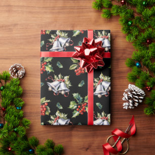 Papel De Regalo Vacaciones navideñas vírgenes, campanas plateadas 