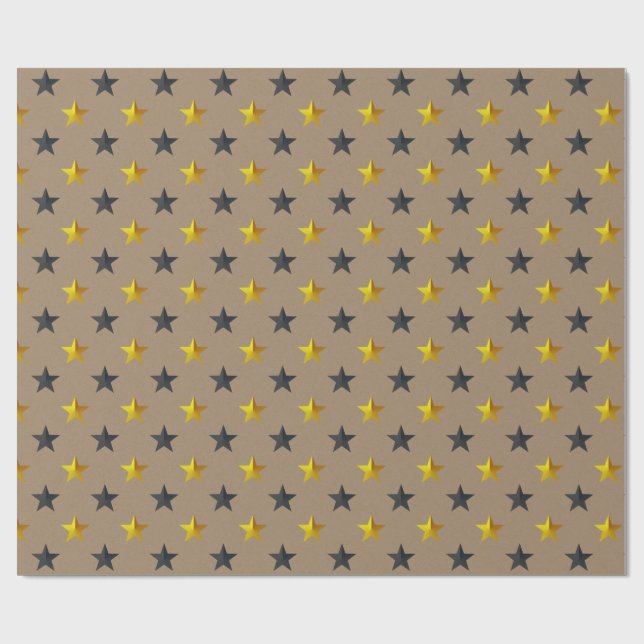 Papel De Regalo Vacaciones rusas de Kraft Black Gold Stars (Superficie plana)
