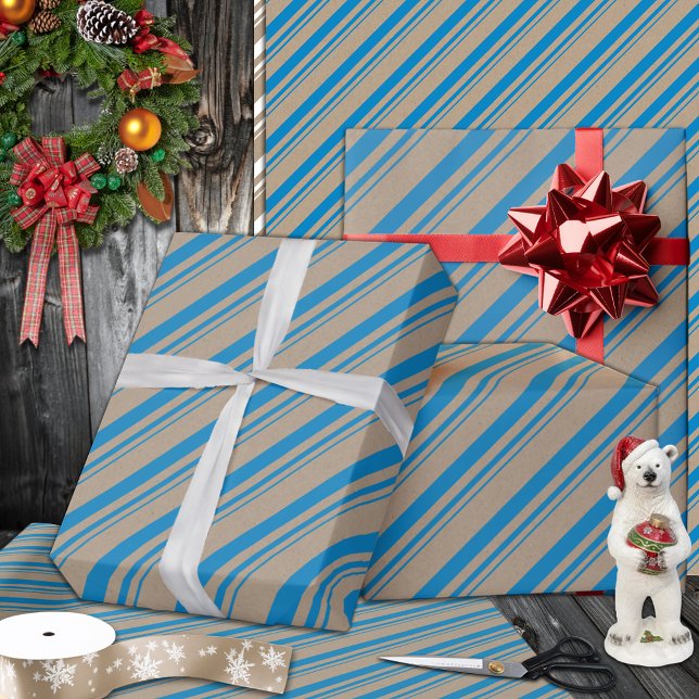 Papel De Regalo Vacaciones rusas de Kraft Capri Blue Stripes (Capri Blue Candy Cane Stripe Holiday Wrapping Paper Rolls in 6 and 15 foot rolls.)