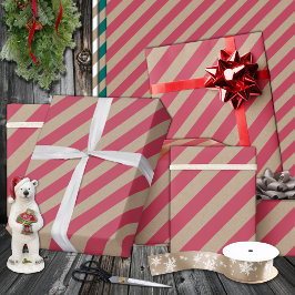 Papel De Regalo Vacaciones rusas de Kraft Dusty Red Wide Stripe