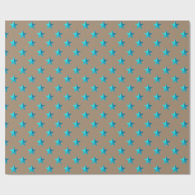 Papel De Regalo Vacaciones rusas de Kraft Turquoise Blue Stars (Superficie plana)