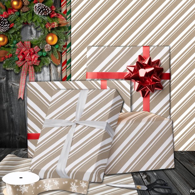 Papel De Regalo Vacaciones rusas en rayas blancas de nieve (Snow White Candy Cane Stripe Holiday Wrapping Paper Rolls in 6 and 15 foot rolls.)