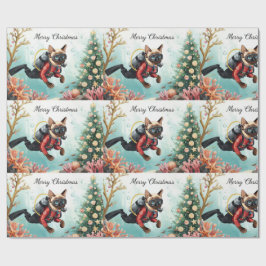 Papel De Regalo Vacaciones Subacuáticas de Scuba Cat Feliz Navidad