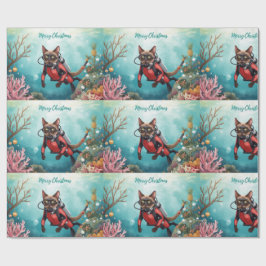 Papel De Regalo Vacaciones Submarinas con Gato de Buceo Feliz Navi