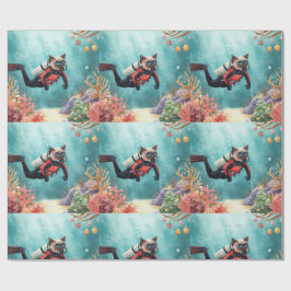 Papel De Regalo Vacaciones Submarinas del Gato de Navidad Feliz N