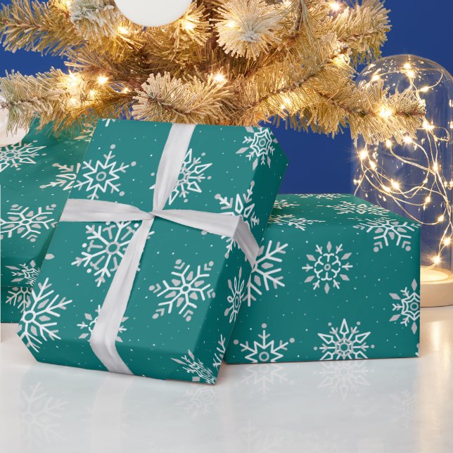Papel De Regalo Vacaciones verdes azules de copo de nieve en invie (Vacaciones)