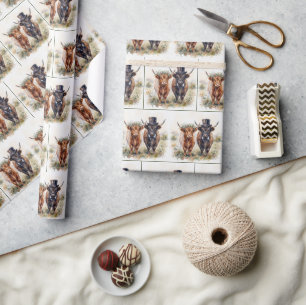 Papel De Regalo Vacas Highlands Novia y Novio de Boda