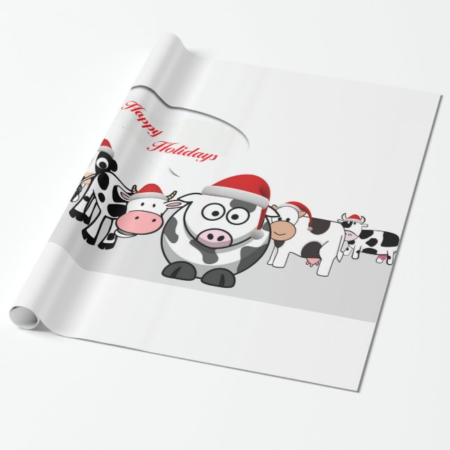 Papel De Regalo Vacas lindas del navidad buenas fiestas (Desenrollado)