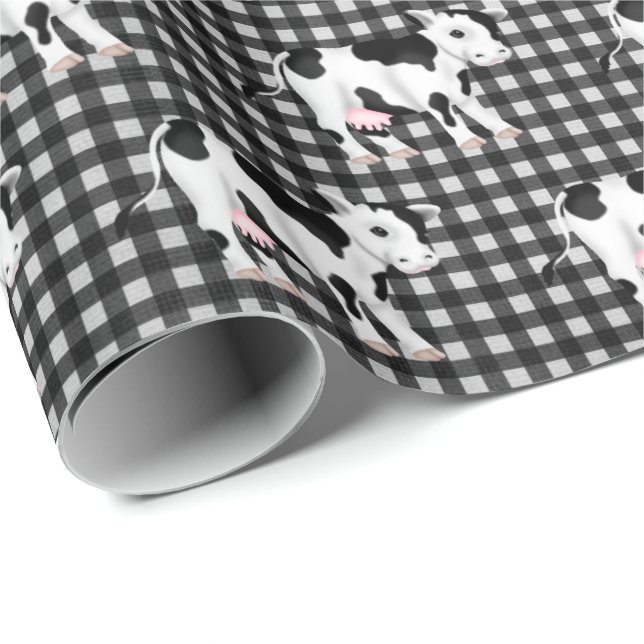 Papel De Regalo Vacas Pequeñas En Gingham (Esquina del rollo)
