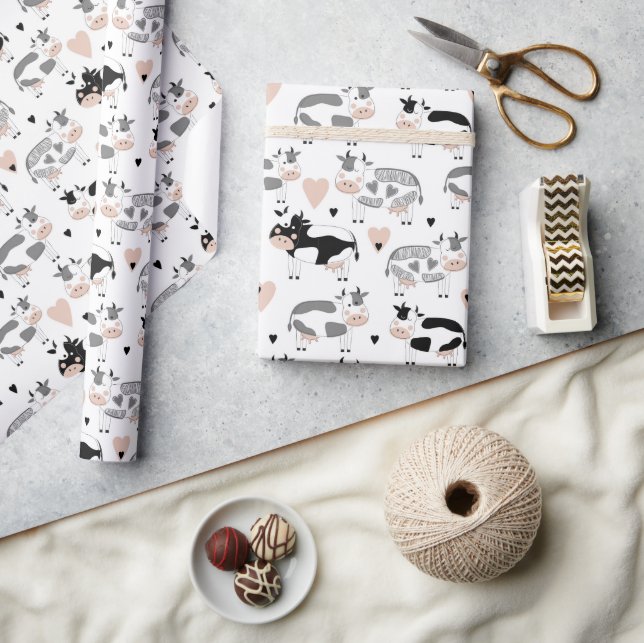 Papel De Regalo Vacas Personalizados cutas (Artesanía)