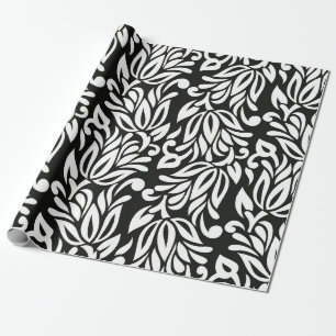 Papel De Regalo Vacuna floral vintage inmaculada en blanco y negro