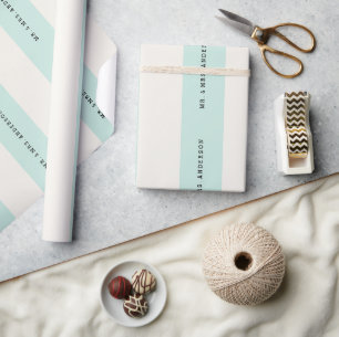 Papel De Regalo Vainilla y menta Preppy rayas Nombre personalizado