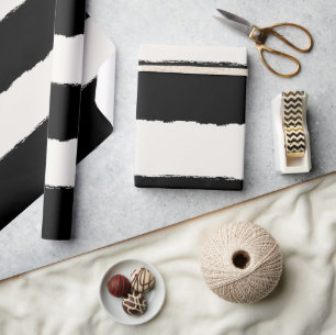 Papel De Regalo Vainilla y negro patrón de rayas con borde áspero