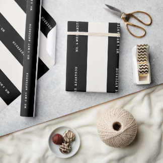 Papel De Regalo Vainilla y rayas preppy negras Boda con nombre per