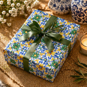 Papel De Regalo Valencia Garden Spanish Blue Green Mediterranean