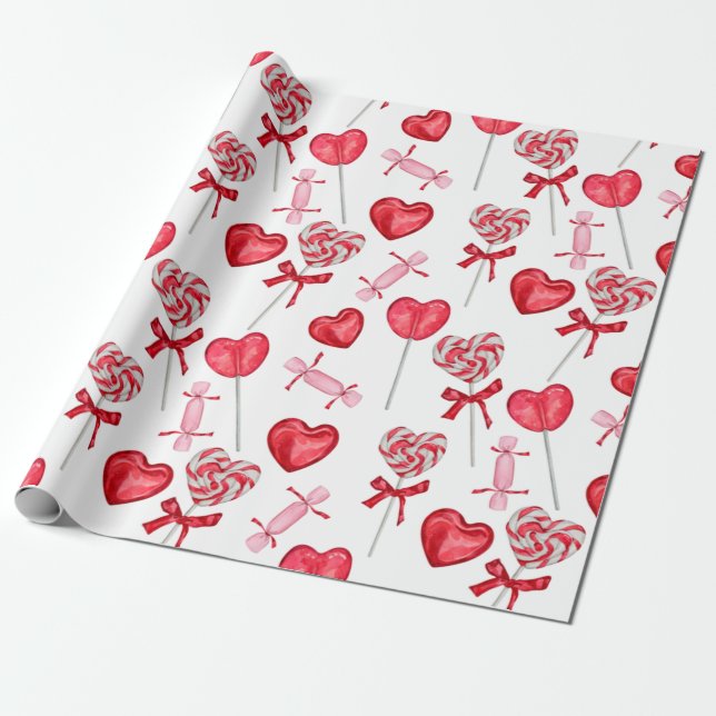 Papel De Regalo Valentine Candy | Heart Lollipop (Desenrollado)