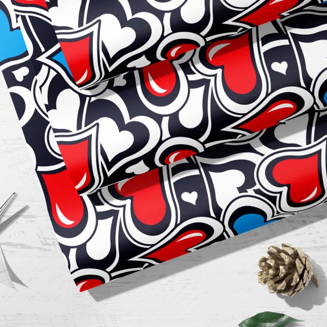 Papel De Regalo Valentine Crazy Hearts | Ajuste de regalo de San V (Subido por el creador)