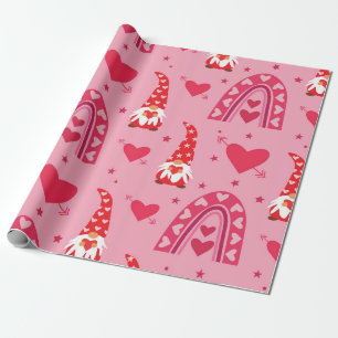Papel De Regalo Valentine Gnomes con corazones y arcoiris boho