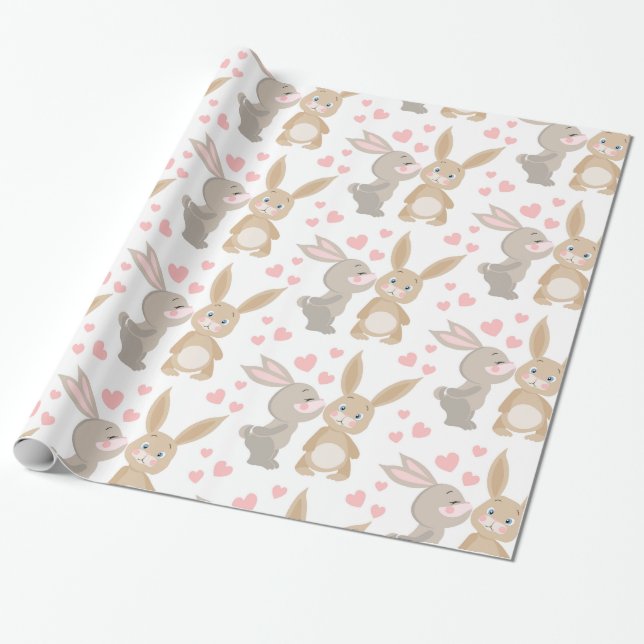 Papel De Regalo Valentine Kissing Bunnies (Desenrollado)