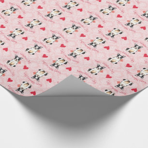 Papel De Regalo Valentine Rosa Boston Terrier