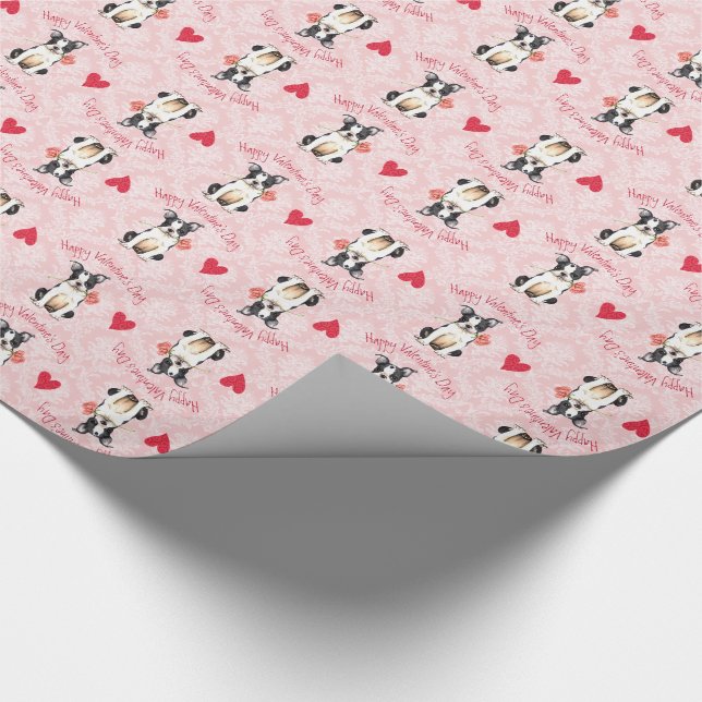 Papel De Regalo Valentine Rosa Boston Terrier (Esquina)