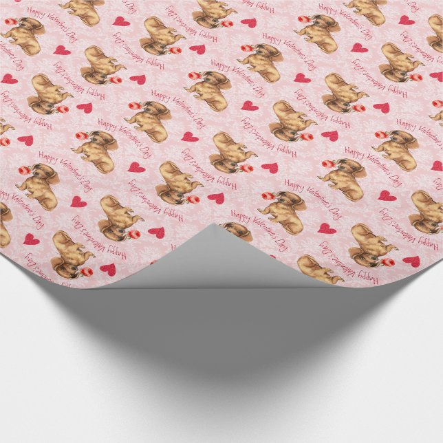 Papel De Regalo Valentine Rosa Dachshund (Esquina)