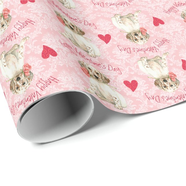 Papel De Regalo Valentine Rosa English Setter (Esquina del rollo)