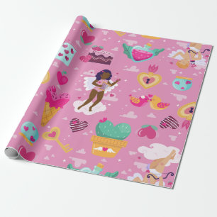 Papel De Regalo valentines cherub negro angel harp flecha africana