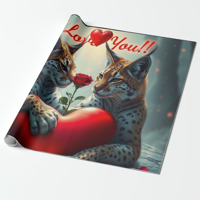 Papel De Regalo Valentine's Day Heart Hug - lynx (Desenrollado)