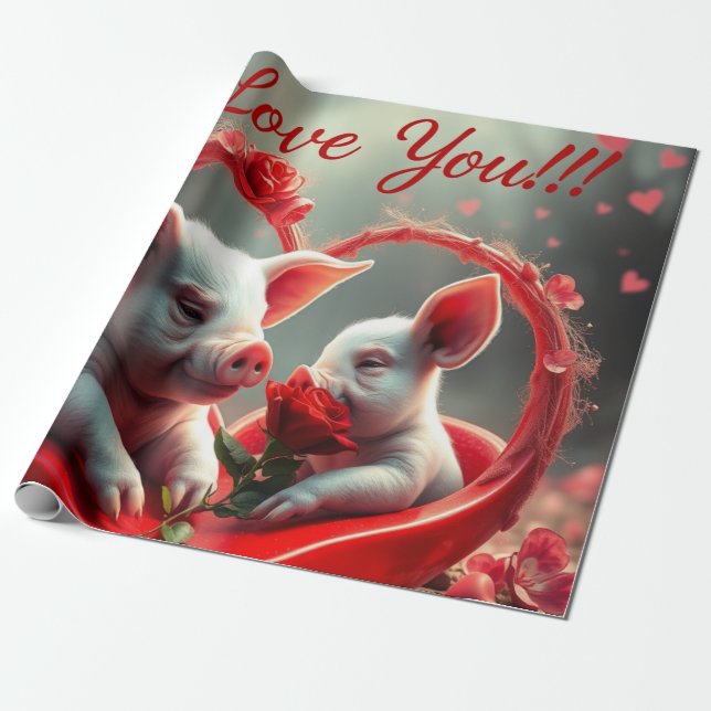 Papel De Regalo Valentine's Day Heart Hug - Pig (Desenrollado)